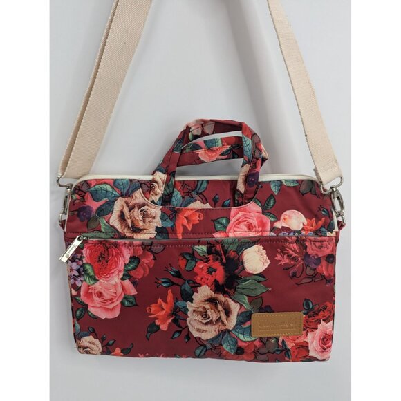 Canvas Life Pink Floral Laptop Case Messenger Bag with Wide Shoulder Strap - Picture 2 of 11